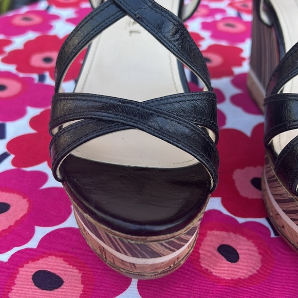 Prada Black Leather Platform Ankle Strap Wedge Sandals EU 38 - Picture 12 of 16